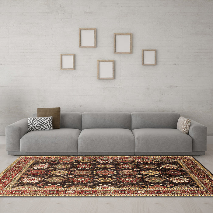 Machine Washable Oriental Brown Industrial Rug in a Living Room,, wshurb1486brn