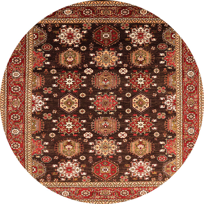 Round Machine Washable Oriental Orange Industrial Area Rugs, wshurb1486org