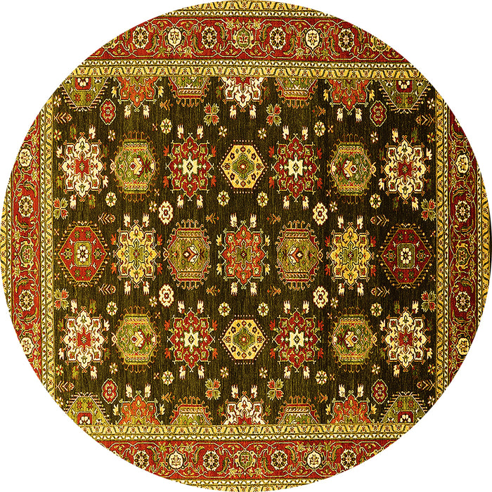 Round Machine Washable Oriental Yellow Industrial Rug, wshurb1486yw