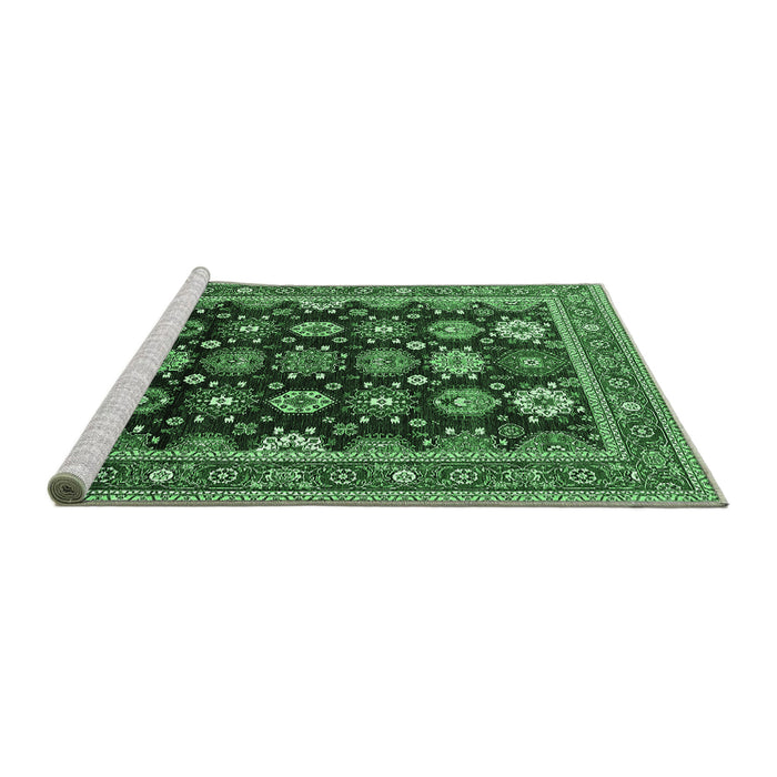 Sideview of Machine Washable Oriental Emerald Green Industrial Area Rugs, wshurb1486emgrn