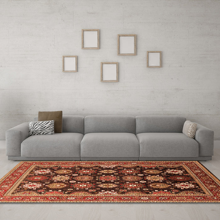Machine Washable Oriental Orange Industrial Area Rugs in a Living Room, wshurb1486org