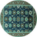 Round Oriental Turquoise Industrial Rug, urb1486turq