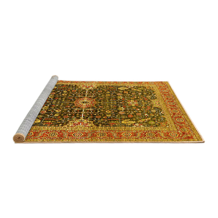 Sideview of Machine Washable Oriental Yellow Industrial Rug, wshurb1487yw