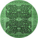 Round Oriental Emerald Green Industrial Rug, urb1487emgrn