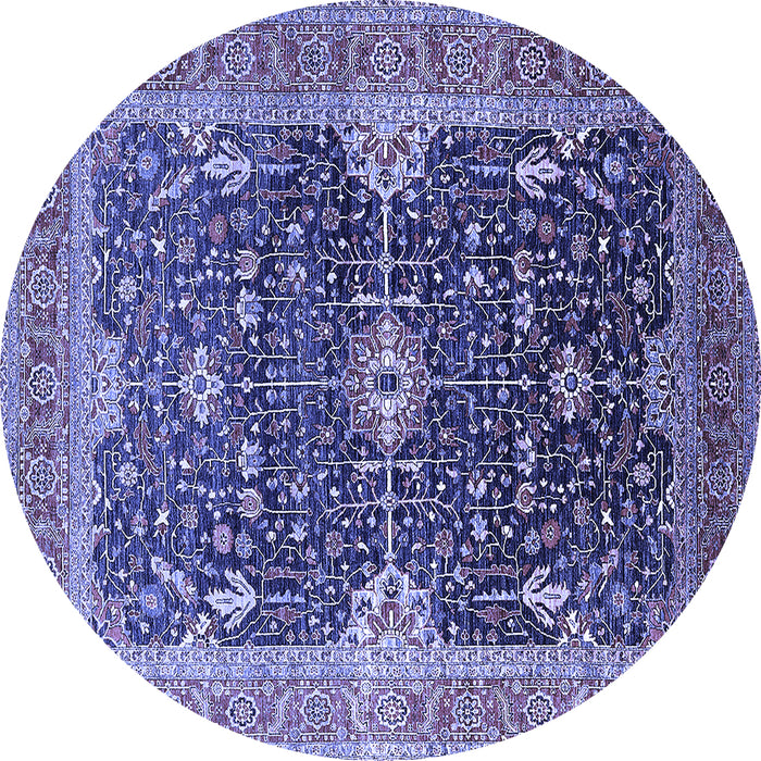 Round Machine Washable Oriental Blue Industrial Rug, wshurb1487blu