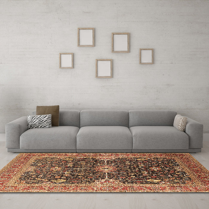 Machine Washable Oriental Brown Industrial Rug in a Living Room,, wshurb1487brn