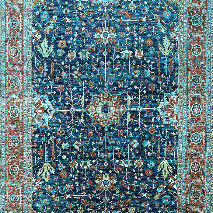 Machine Washable Oriental Light Blue Industrial Rug, wshurb1487lblu