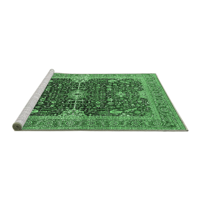Sideview of Machine Washable Oriental Emerald Green Industrial Area Rugs, wshurb1487emgrn