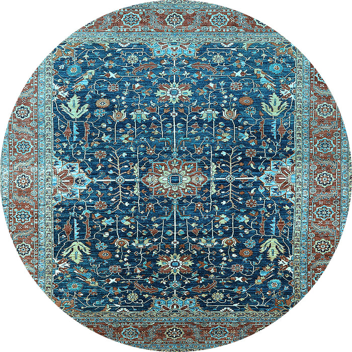 Round Machine Washable Oriental Light Blue Industrial Rug, wshurb1487lblu