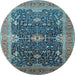 Round Machine Washable Oriental Light Blue Industrial Rug, wshurb1487lblu