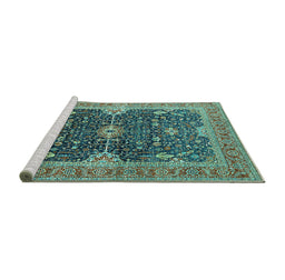 Sideview of Machine Washable Oriental Turquoise Industrial Area Rugs, wshurb1487turq