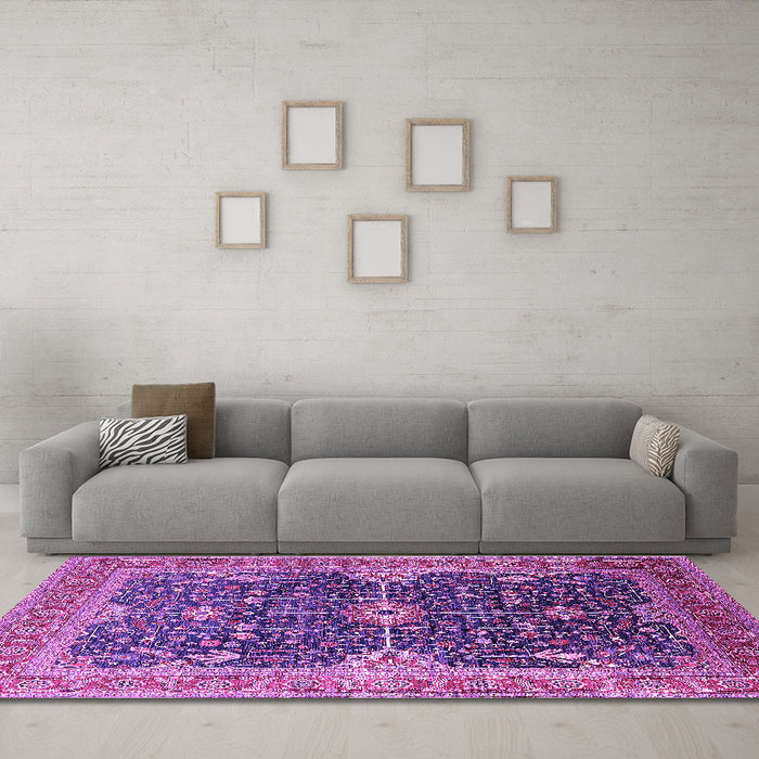 Machine Washable Oriental Purple Industrial Area Rugs in a Living Room, wshurb1487pur
