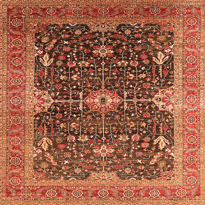 Square Machine Washable Oriental Orange Industrial Area Rugs, wshurb1487org