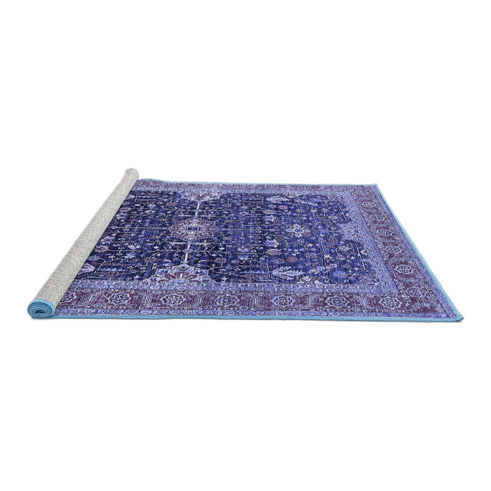 Sideview of Machine Washable Oriental Blue Industrial Rug, wshurb1487blu