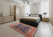 Mid-Century Modern Camel Brown Oriental Rug in a Bedroom, urb1487