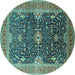 Round Oriental Turquoise Industrial Rug, urb1487turq