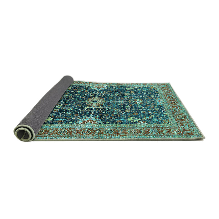 Sideview of Oriental Turquoise Industrial Rug, urb1487turq