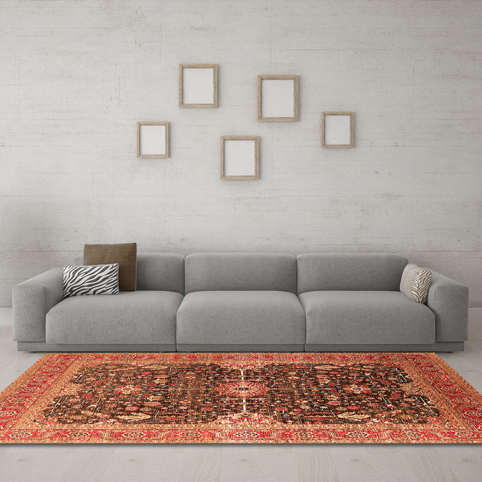 Machine Washable Oriental Orange Industrial Area Rugs in a Living Room, wshurb1487org