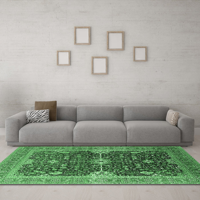 Machine Washable Oriental Emerald Green Industrial Area Rugs in a Living Room,, wshurb1487emgrn