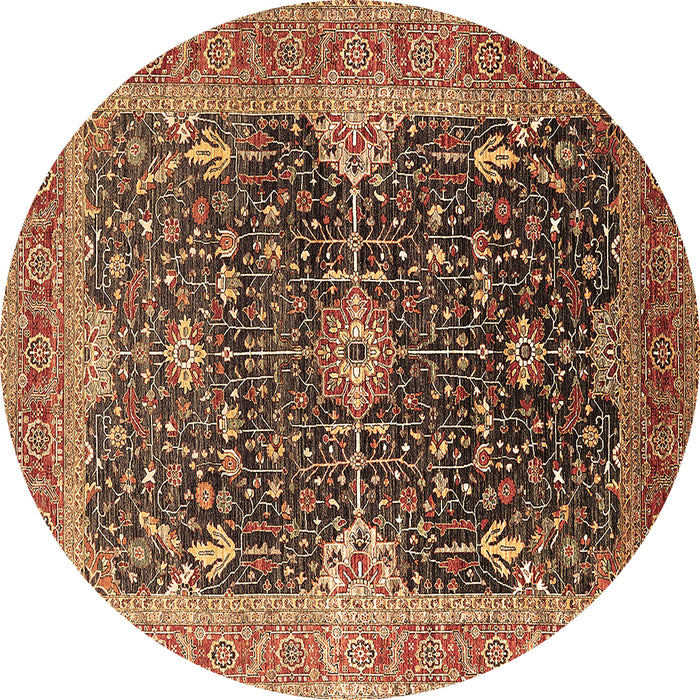 Round Machine Washable Oriental Brown Industrial Rug, wshurb1487brn