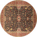 Round Machine Washable Oriental Brown Industrial Rug, wshurb1487brn