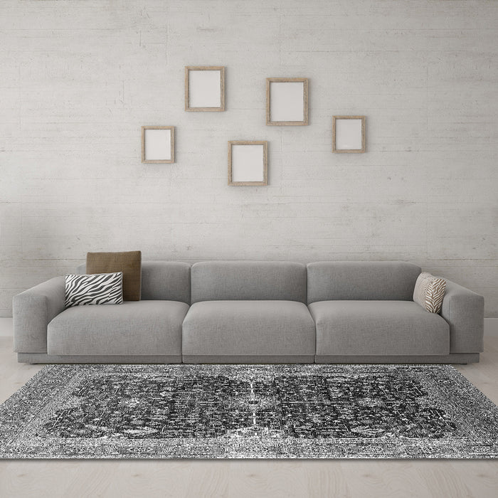 Machine Washable Oriental Gray Industrial Rug in a Living Room,, wshurb1487gry
