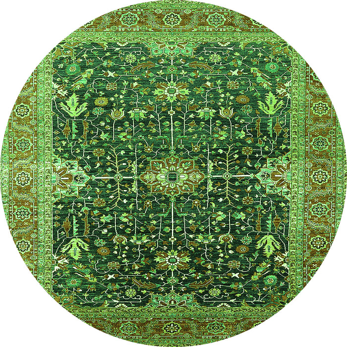 Round Machine Washable Oriental Green Industrial Area Rugs, wshurb1487grn