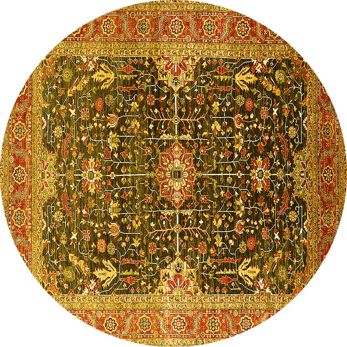 Round Machine Washable Oriental Yellow Industrial Rug, wshurb1487yw
