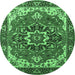 Round Machine Washable Persian Emerald Green Traditional Area Rugs, wshurb1488emgrn