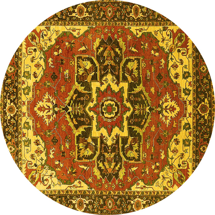 Round Persian Yellow Traditional Rug, urb1488yw