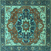 Square Machine Washable Persian Turquoise Traditional Area Rugs, wshurb1488turq