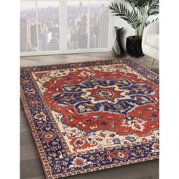 Mid-Century Modern Camel Brown Persian Rug in Family Room, urb1488