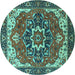 Round Machine Washable Persian Turquoise Traditional Area Rugs, wshurb1488turq