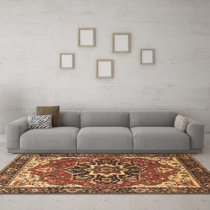 Machine Washable Persian Brown Traditional Rug in a Living Room,, wshurb1488brn