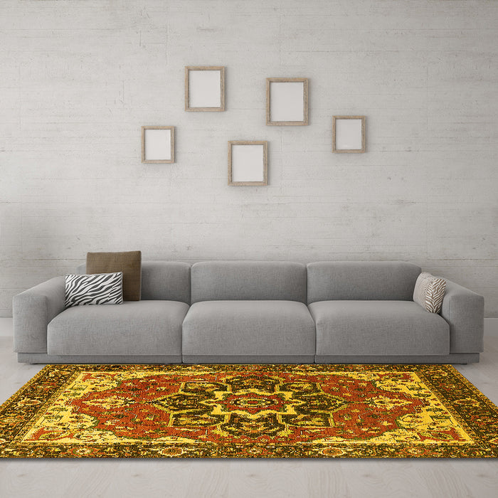 Machine Washable Persian Yellow Traditional Rug in a Living Room, wshurb1488yw