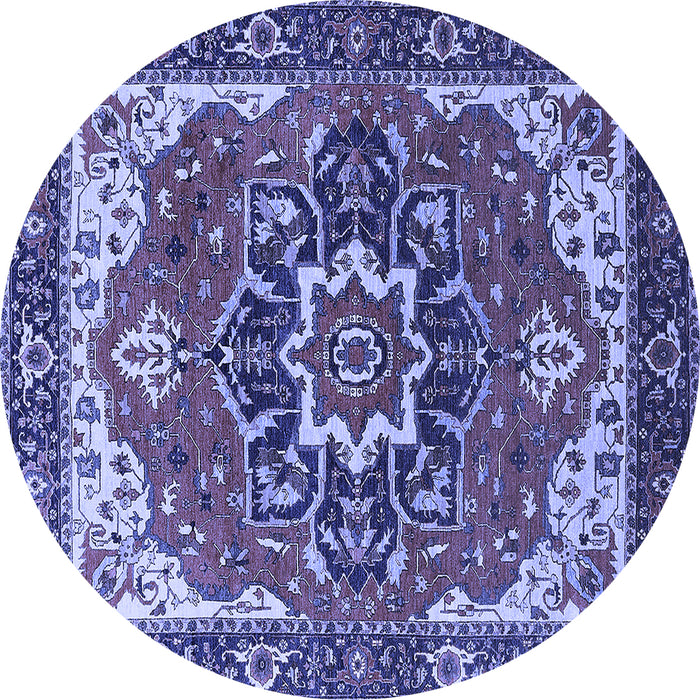 Round Machine Washable Persian Blue Traditional Rug, wshurb1488blu