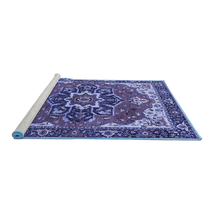 Sideview of Machine Washable Persian Blue Traditional Rug, wshurb1488blu