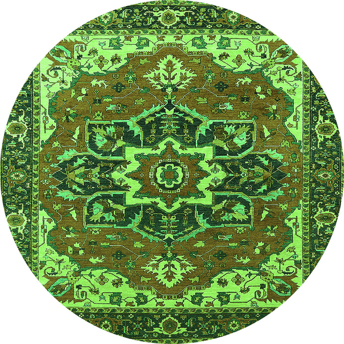 Round Machine Washable Persian Green Traditional Area Rugs, wshurb1488grn