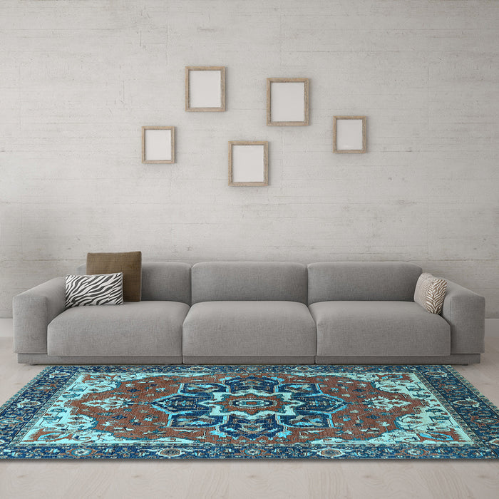 Machine Washable Persian Light Blue Traditional Rug in a Living Room, wshurb1488lblu