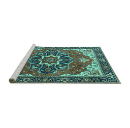 Sideview of Machine Washable Persian Turquoise Traditional Area Rugs, wshurb1488turq