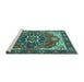 Sideview of Machine Washable Persian Turquoise Traditional Area Rugs, wshurb1488turq