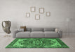 Machine Washable Persian Emerald Green Traditional Area Rugs in a Living Room,, wshurb1488emgrn