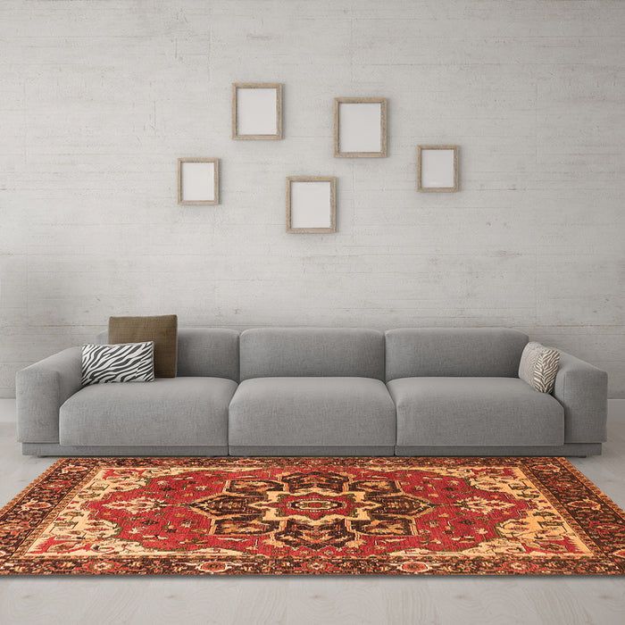 Machine Washable Persian Orange Traditional Area Rugs in a Living Room, wshurb1488org