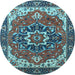 Round Machine Washable Persian Light Blue Traditional Rug, wshurb1488lblu