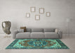 Machine Washable Persian Turquoise Traditional Area Rugs in a Living Room,, wshurb1488turq
