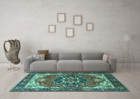 Machine Washable Persian Turquoise Traditional Rug, wshurb1488turq