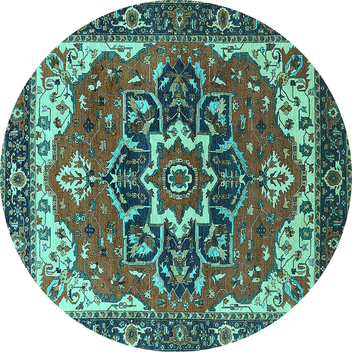 Round Persian Turquoise Traditional Rug, urb1488turq