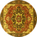 Round Machine Washable Persian Yellow Traditional Rug, wshurb1488yw