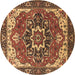 Round Machine Washable Persian Brown Traditional Rug, wshurb1488brn