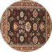 Round Machine Washable Oriental Brown Industrial Rug, wshurb1489brn